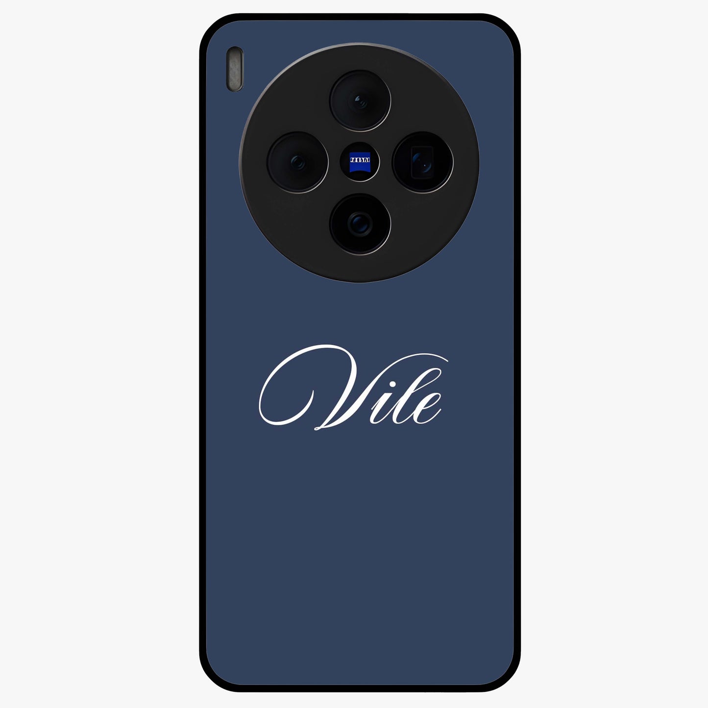 Blue Background Personalized Custom Name Glass Case showing flat back view with minimal blue background and custom name design.