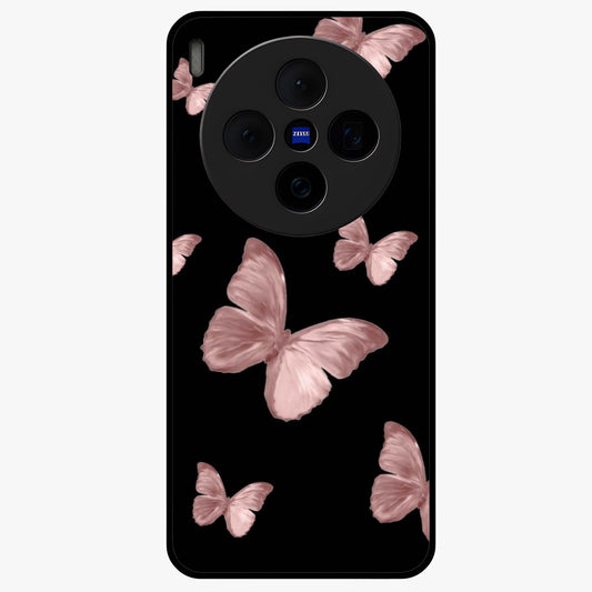Butterfly Pattern Glass Case showing flat back view with elegant butterfly pattern artwork and glossy glass finish.