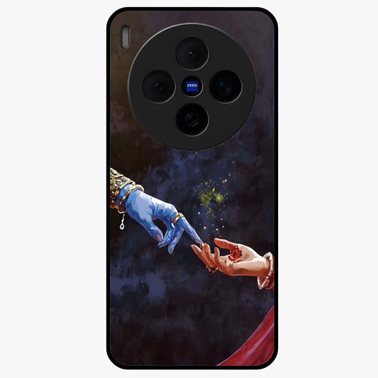 Divine Touch Eternal Glass Case showing flat back view with spiritual themed artwork and glossy glass finish.
