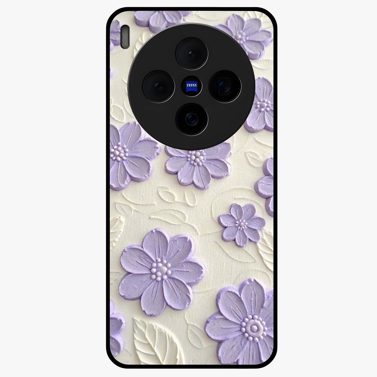 Floral Wall Art With Purple Flowers Glass Case showing flat back view with purple flower artwork and glossy glass finish.