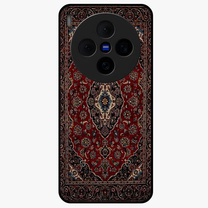 Heritage Carpet Royale Glass Case showing flat back view with ornate Persian carpet inspired pattern and glossy glass finish.