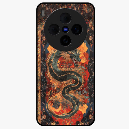 Inferno Dragon Soul Glass Case showing flat back view with fiery dragon artwork and glossy glass finish.