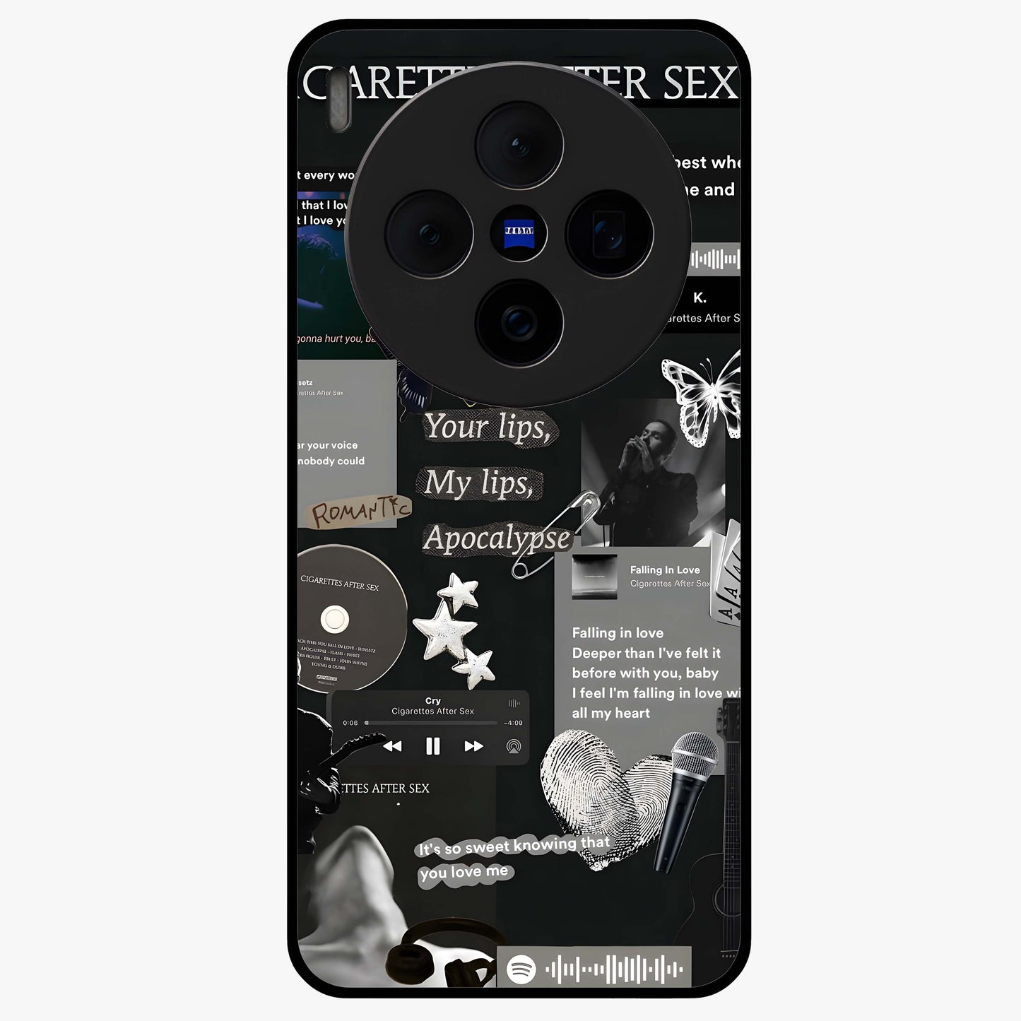 Midnight Love Echo Glass Case showing flat back view with romantic midnight themed artwork and glossy glass finish.