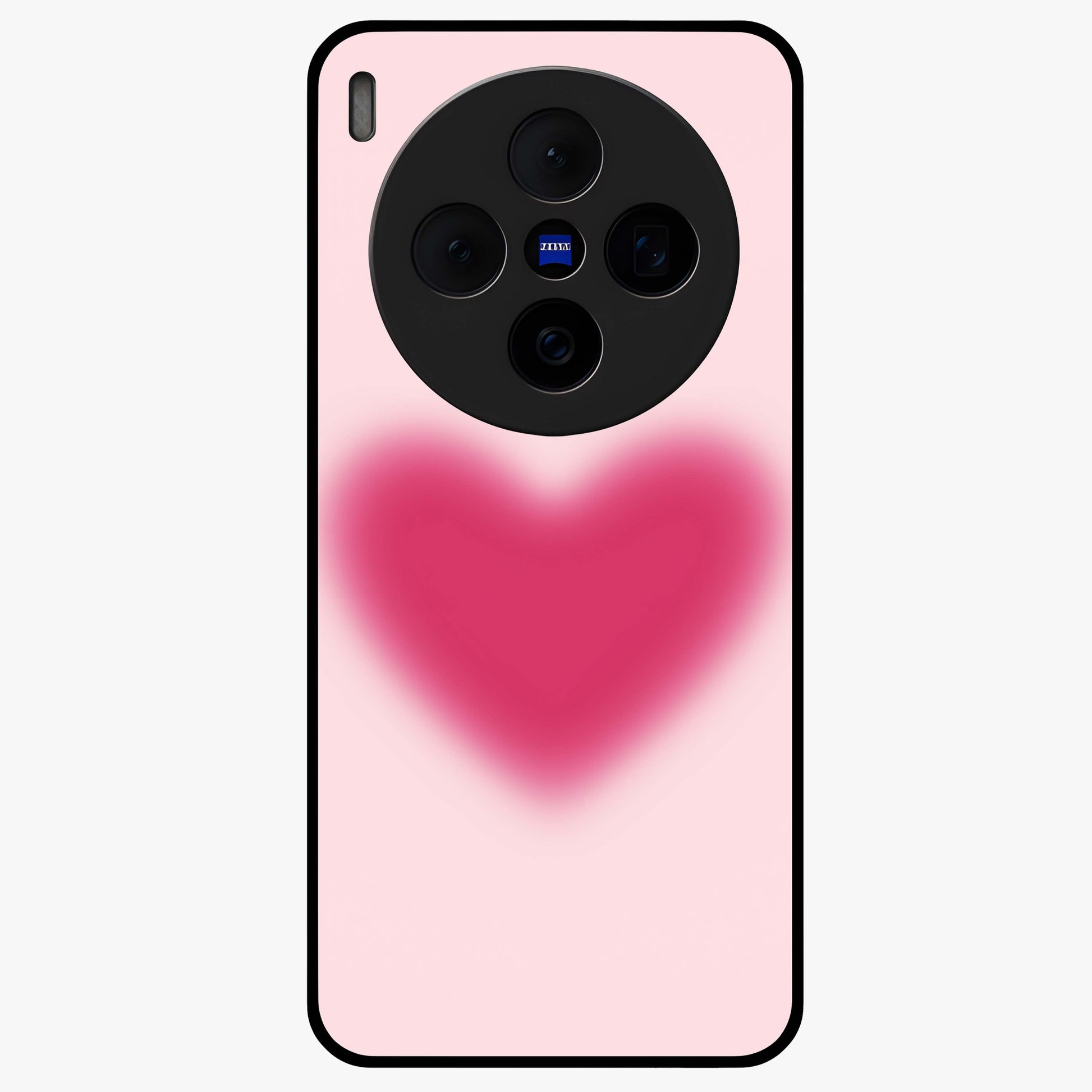 Pink Aura Heart Glass Case showing flat back view with glowing heart artwork and glossy glass finish.