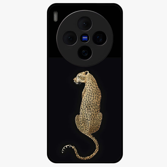 Regal Leopard Glass Case showing flat back view with bold leopard artwork and glossy glass finish.