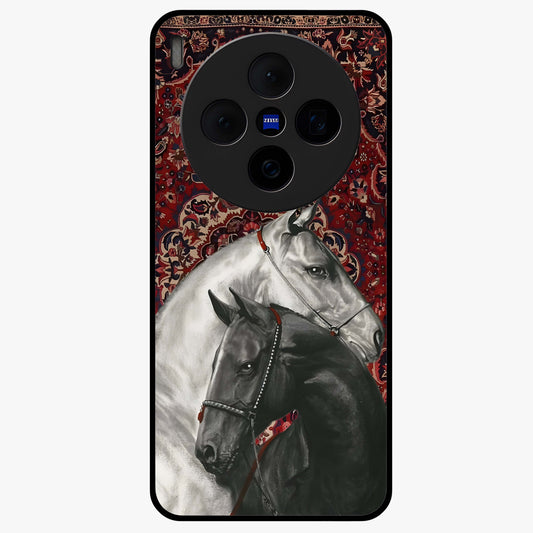 Regal Stallion Tapestry Glass Case showing flat back view with majestic horse tapestry artwork and glossy glass finish.