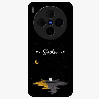 Silent Night Row Glass Case showing flat back view with calm night themed artwork and glossy glass finish.