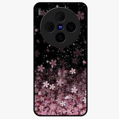 Small Starry Flowers Glass Case showing flat back view with delicate starry floral artwork and glossy glass finish.