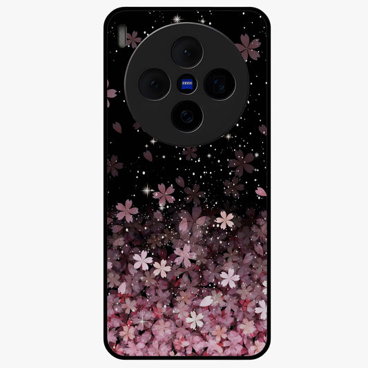 Small Starry Flowers Glass Case showing flat back view with delicate starry floral artwork and glossy glass finish.