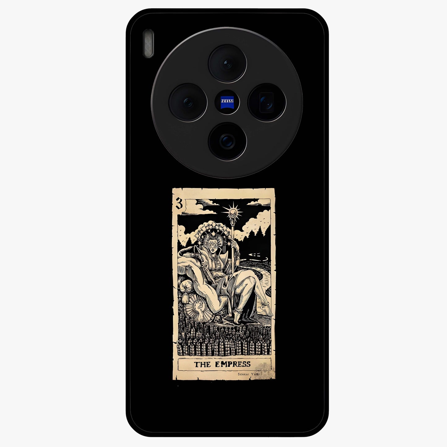 The Empress Glass Case showing flat back view with regal feminine artwork and glossy glass finish.