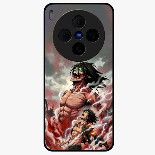 Titan Awakening Fury Glass Case showing flat back view with powerful titan inspired artwork and glossy glass finish.