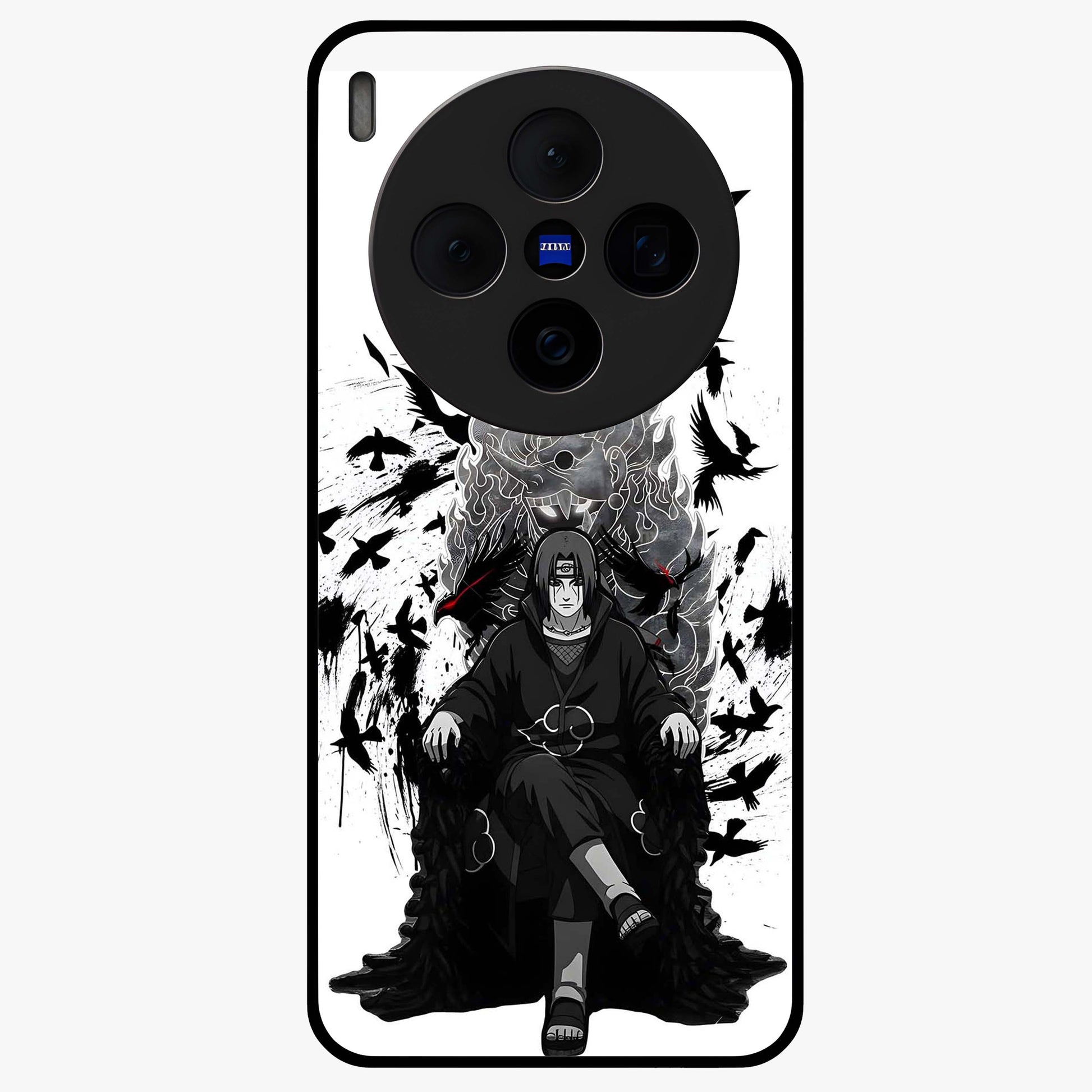 Uchiha Shadow Throne Glass Case showing flat back view with cosmic underwater themed artwork and glossy glass finish.