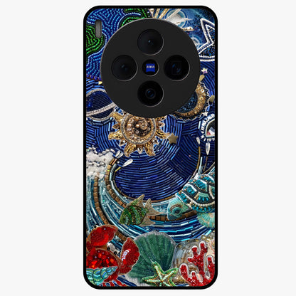Universe Underwater Spark Glass Case showing flat back view with cosmic underwater themed artwork and glossy glass finish.