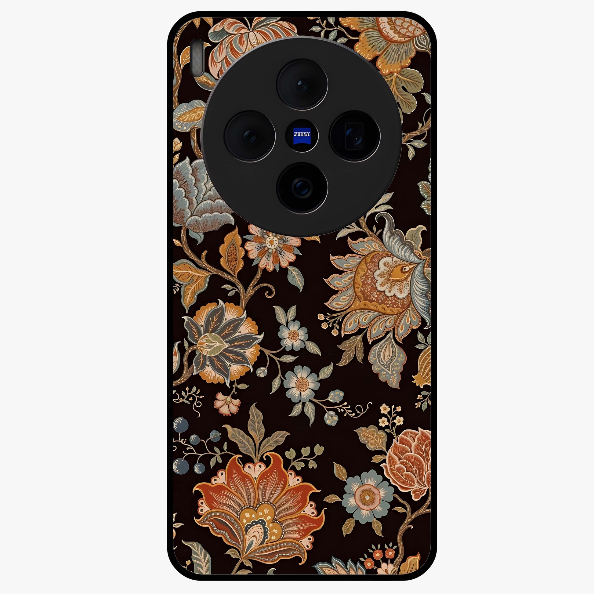 Vintage Floral Dream Glass Case showing flat back view with classic floral artwork and glossy glass finish.