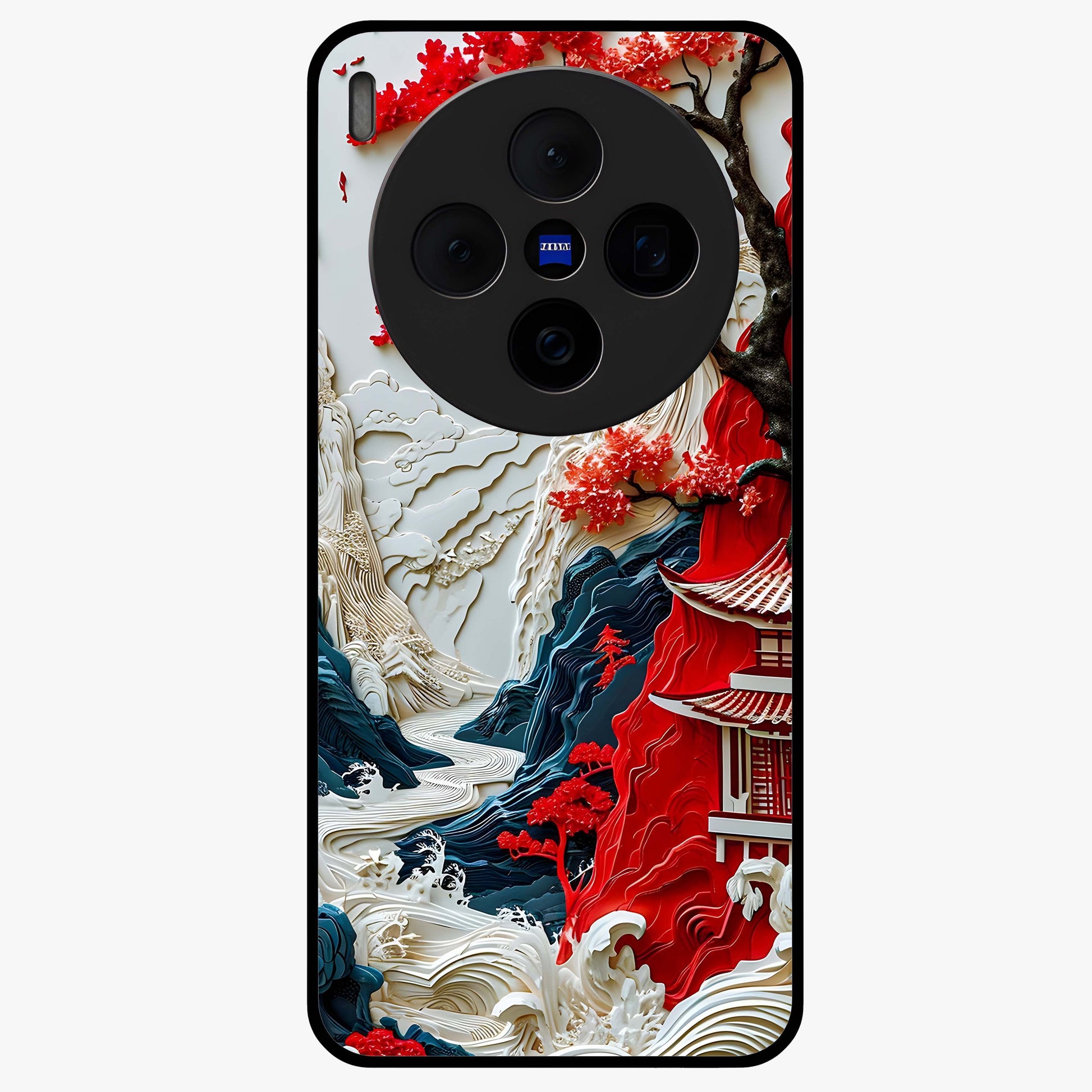 Whispers Of Sakura Waves Glass Case showing flat back view with cherry blossom wave artwork and glossy glass finish.