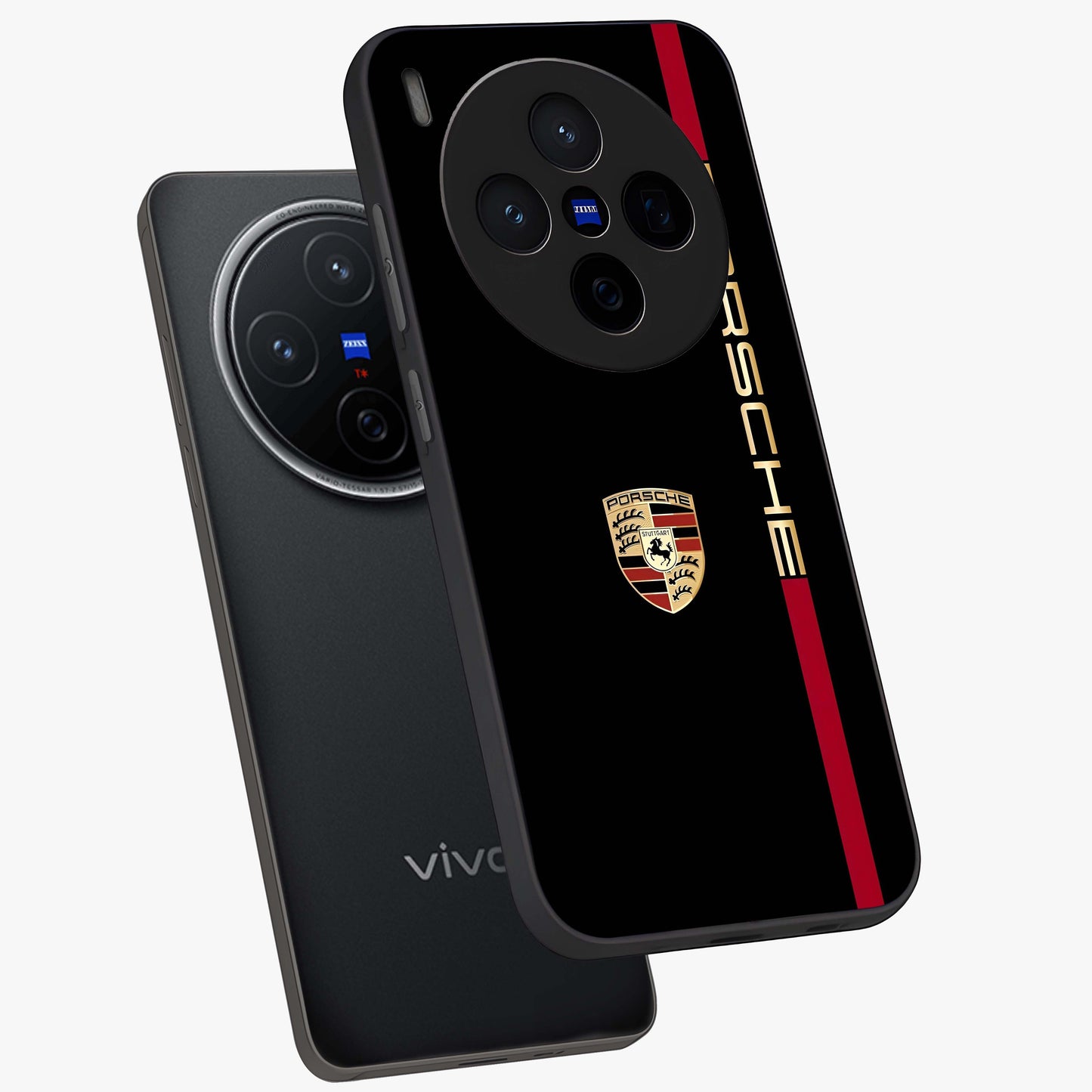 Black Minimal Porsche Glass Case displayed in angled mockup highlighting modern minimal car illustration and clean aesthetic design.