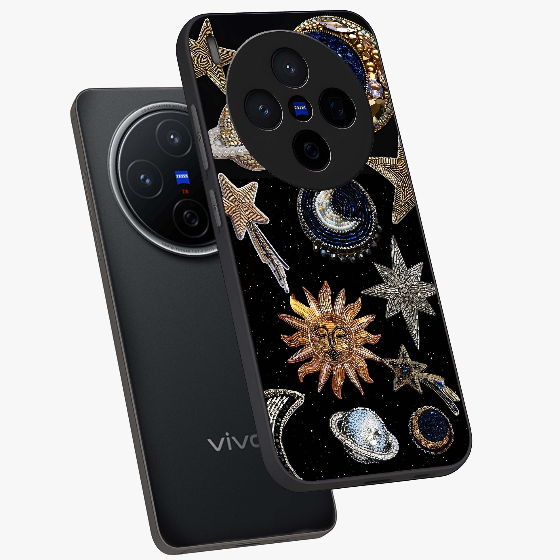 Celestial Gem Constellations Glass Case displayed in angled mockup highlighting gemstone inspired constellation design.