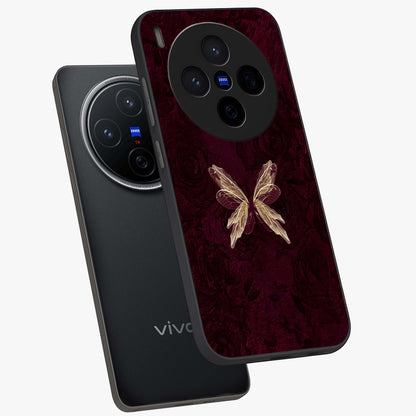 Crimson Fade Butterfly Glass Case displayed in angled mockup highlighting elegant butterfly design with crimson gradient aesthetic.
