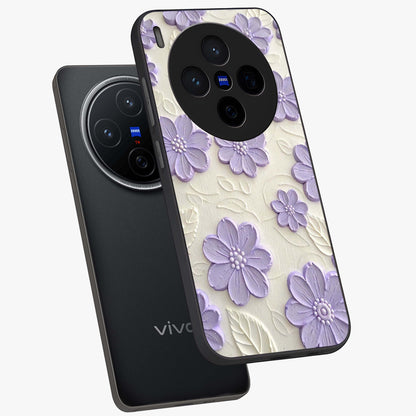 Floral Wall Art With Purple Flowers Glass Case displayed in angled mockup highlighting vibrant purple floral illustration with artistic aesthetic.
