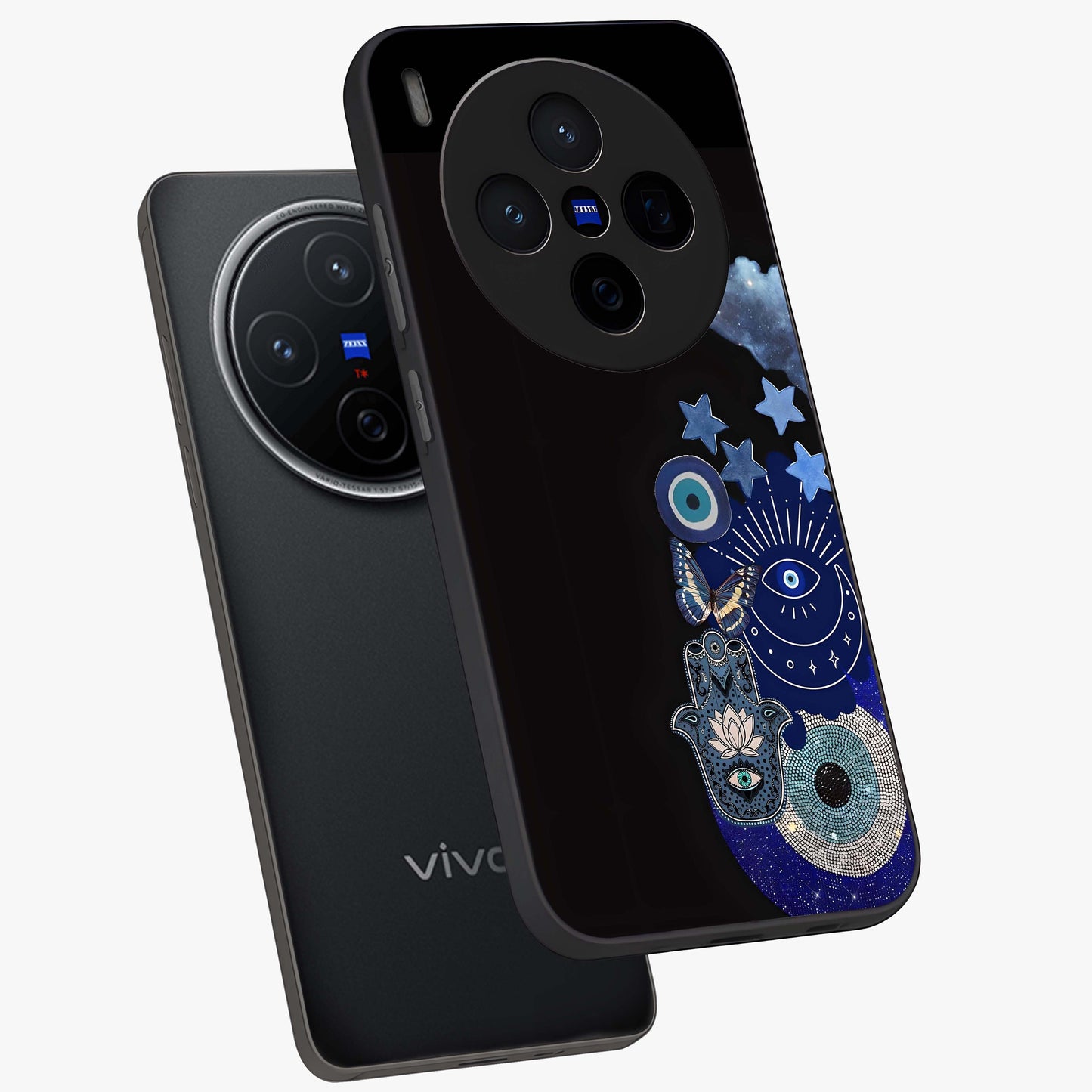 Galactic Charm Cluster Glass Case displayed in angled mockup highlighting luminous galaxy inspired design with dreamy aesthetic.