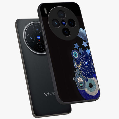 Galactic Charm Cluster Glass Case displayed in angled mockup highlighting luminous galaxy inspired design with dreamy aesthetic.