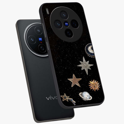 Galactic Charm Glow Glass Case displayed in angled mockup highlighting luminous galaxy inspired design with dreamy aesthetic.