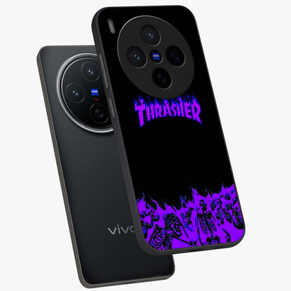 Neon Flame Riot Glass Case displayed in angled mockup highlighting glowing flame design with vibrant neon aesthetic.