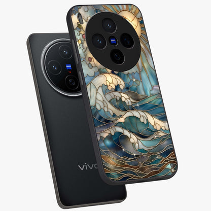 Oceanic Stained Printed Glass Case displayed in angled mockup highlighting colorful aquatic design with artistic aesthetic style.