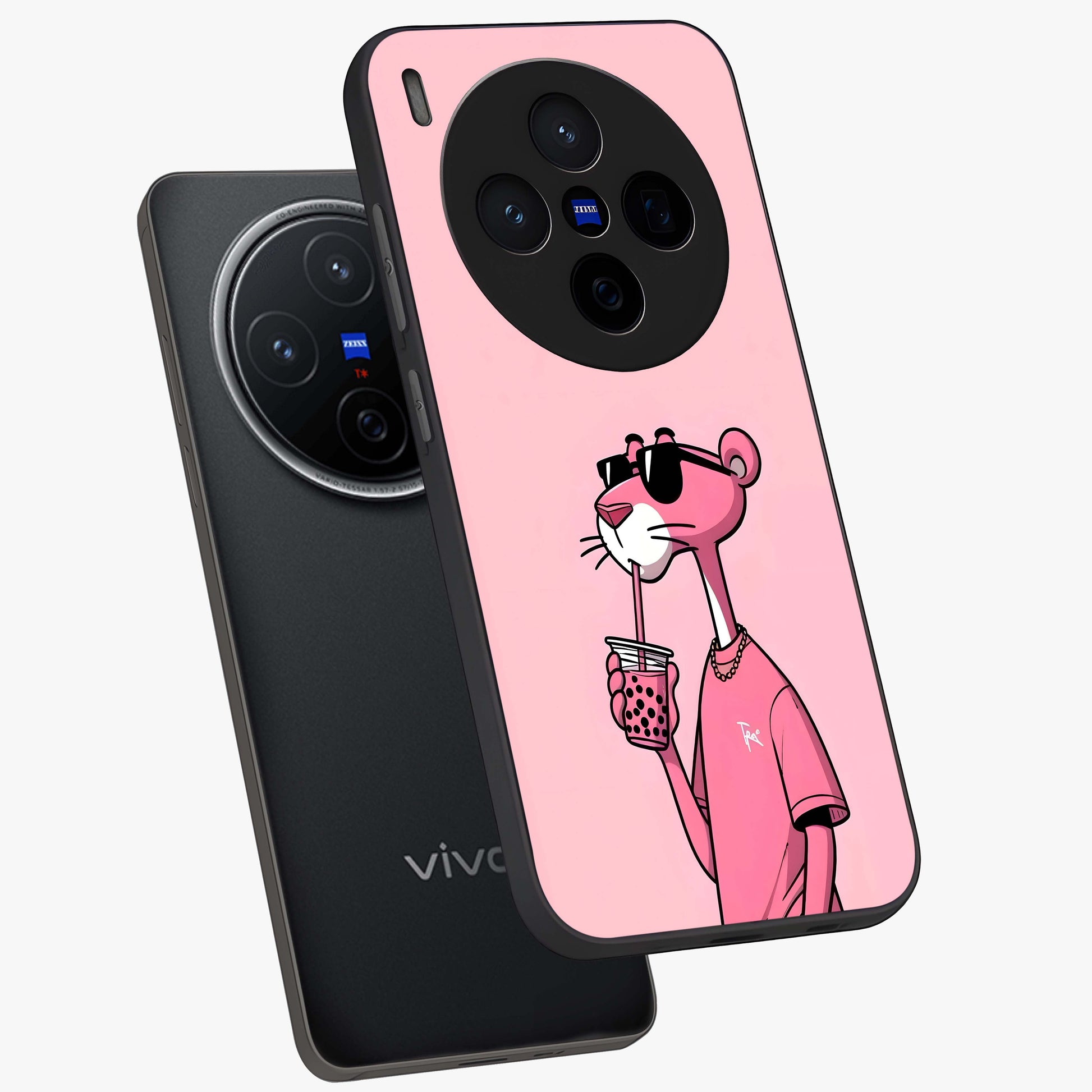 Pink Panther Glass Case displayed in angled mockup highlighting playful cartoon character design with vibrant pink aesthetic.