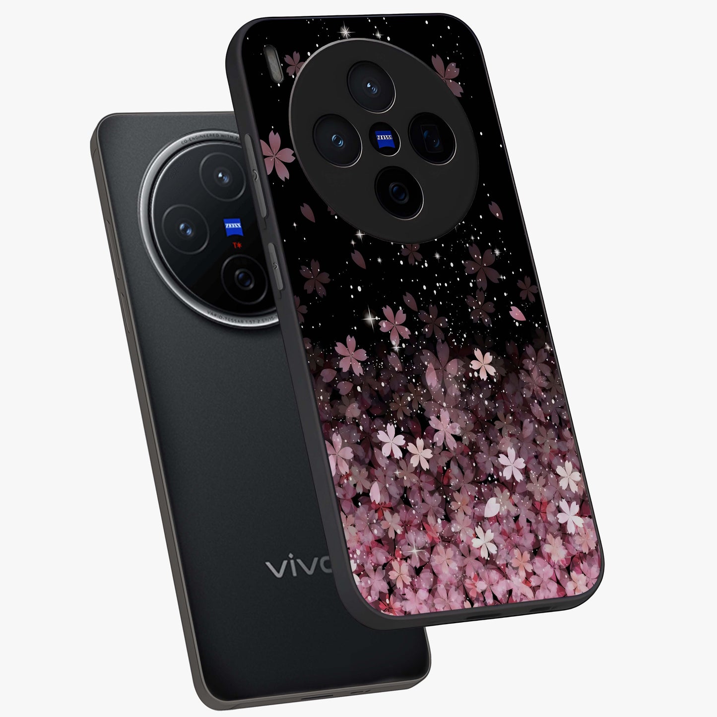 Small Starry Flowers Glass Case displayed in angled mockup highlighting tiny flower pattern with celestial aesthetic style.