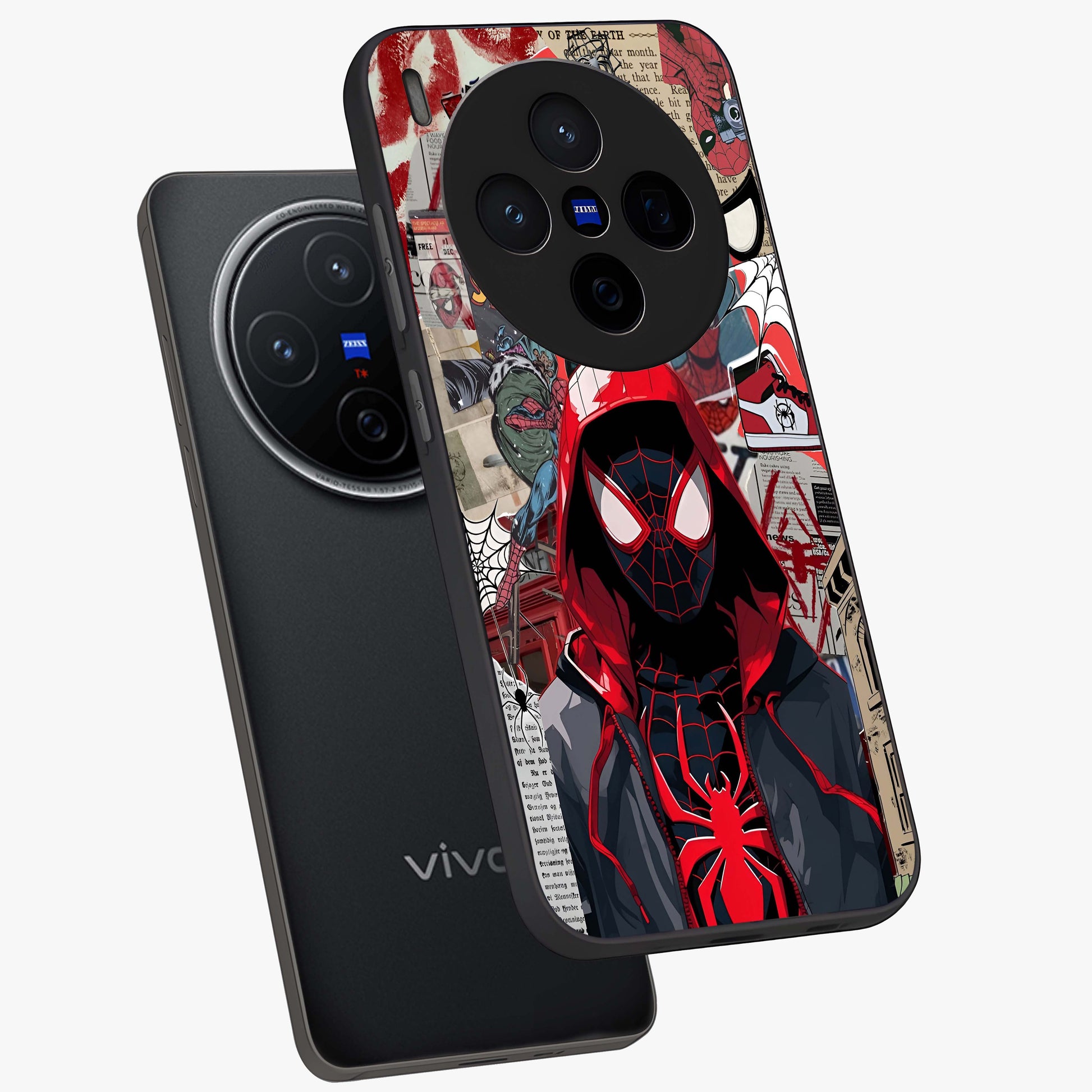 Spider Collage Street Glass Case displayed in angled mockup highlighting dynamic street style collage design with comic aesthetic.