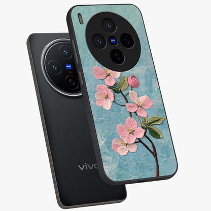 Threaded Blossom Breeze Glass Case displayed in angled mockup highlighting elegant floral design with soft aesthetic style.