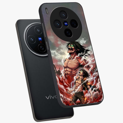 Titan Awakening Fury Glass Case displayed in angled mockup highlighting dramatic giant warrior design with bold anime aesthetic.