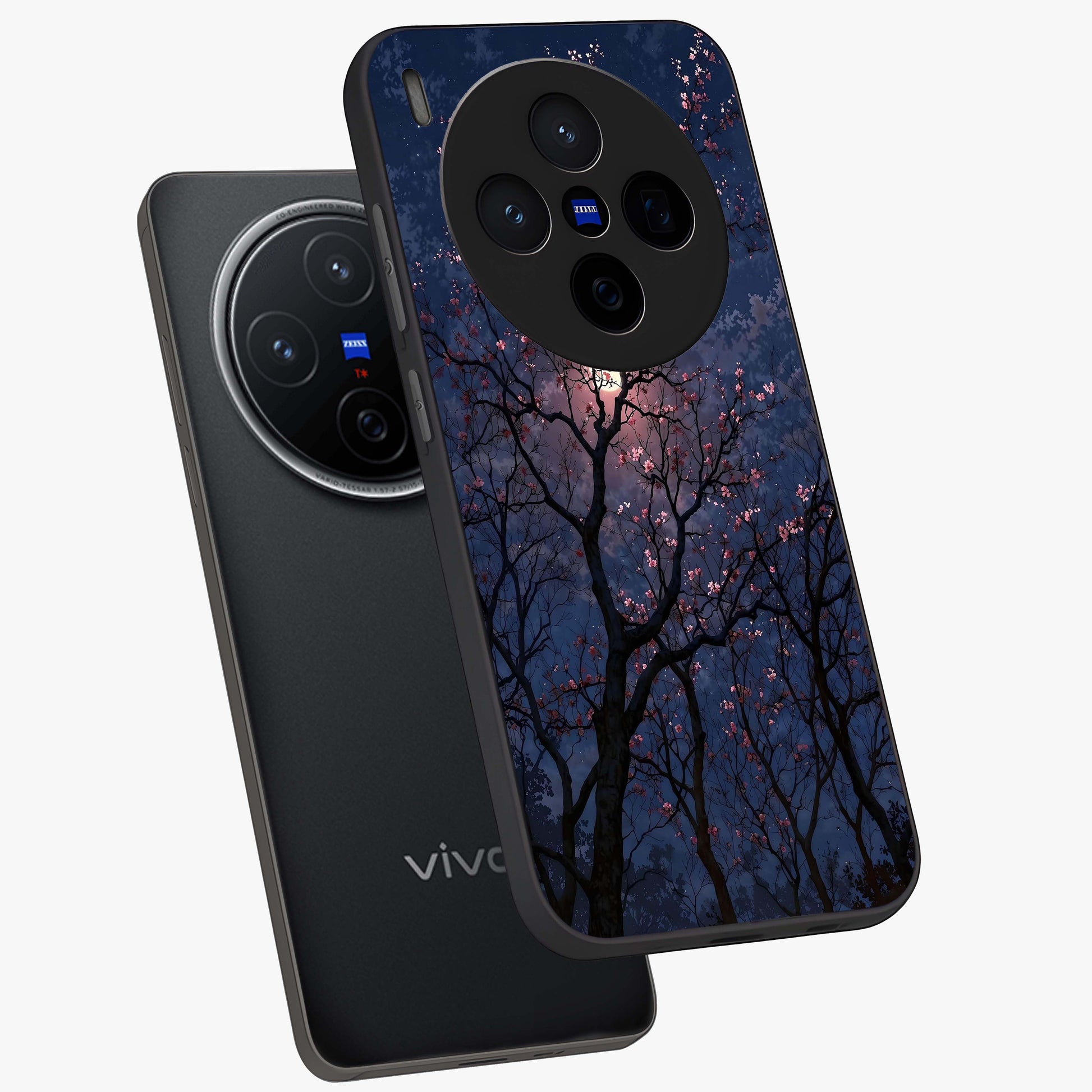 Twilight Sakura Serenade Glass Case displayed in angled mockup highlighting delicate sakura flower design with dreamy aesthetic.