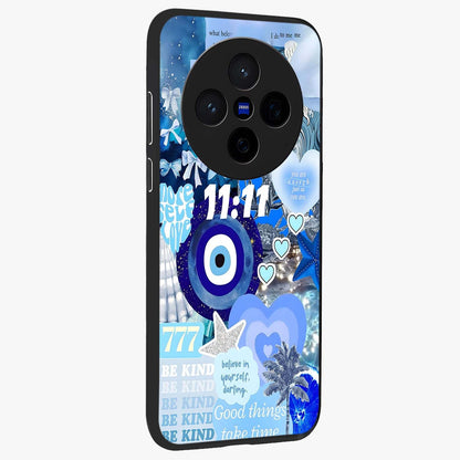 Aesthetic Be Kind Eye Glass Case upright view showcasing stylish eye illustration with positive message theme.