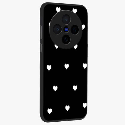 Cute And Simple White Hearts Glass Case upright view showcasing simple white hearts artwork with soft minimal theme.