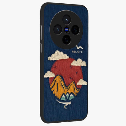 Dream Beyond Mountains Glass Case upright view showcasing beautiful mountain scenery with inspirational nature theme.