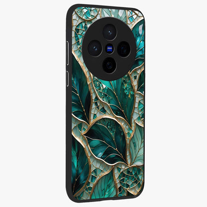 Emerald Leaf Glass Glass Case upright view showcasing fresh green leaf artwork with calming nature inspired style.