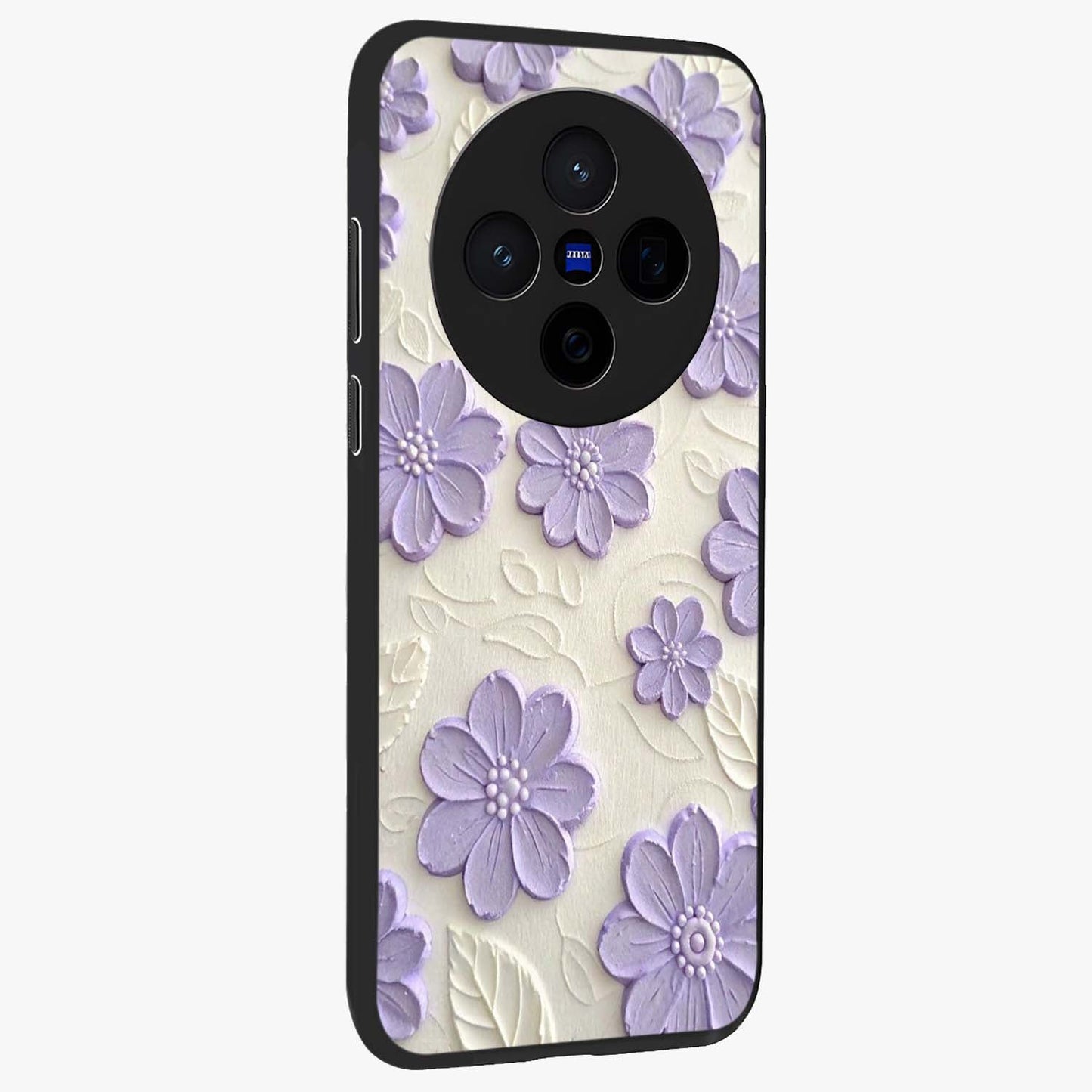 Floral Wall Art With Purple Flowers Glass Case upright view showcasing elegant purple flower artwork with decorative floral theme.