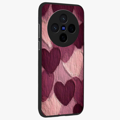 Layered Paper Hearts Glass Case upright view showcasing decorative layered heart artwork with sweet love theme.