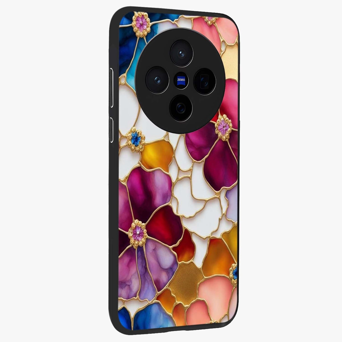 Marble Flower Pattern Glass Case upright view showcasing decorative marble flower artwork with refined style.