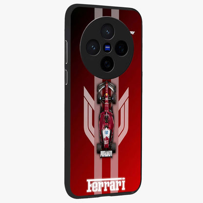 Red Ferrari F1 Vertical Glass Case upright view showcasing powerful Formula car artwork with dynamic motorsport theme.