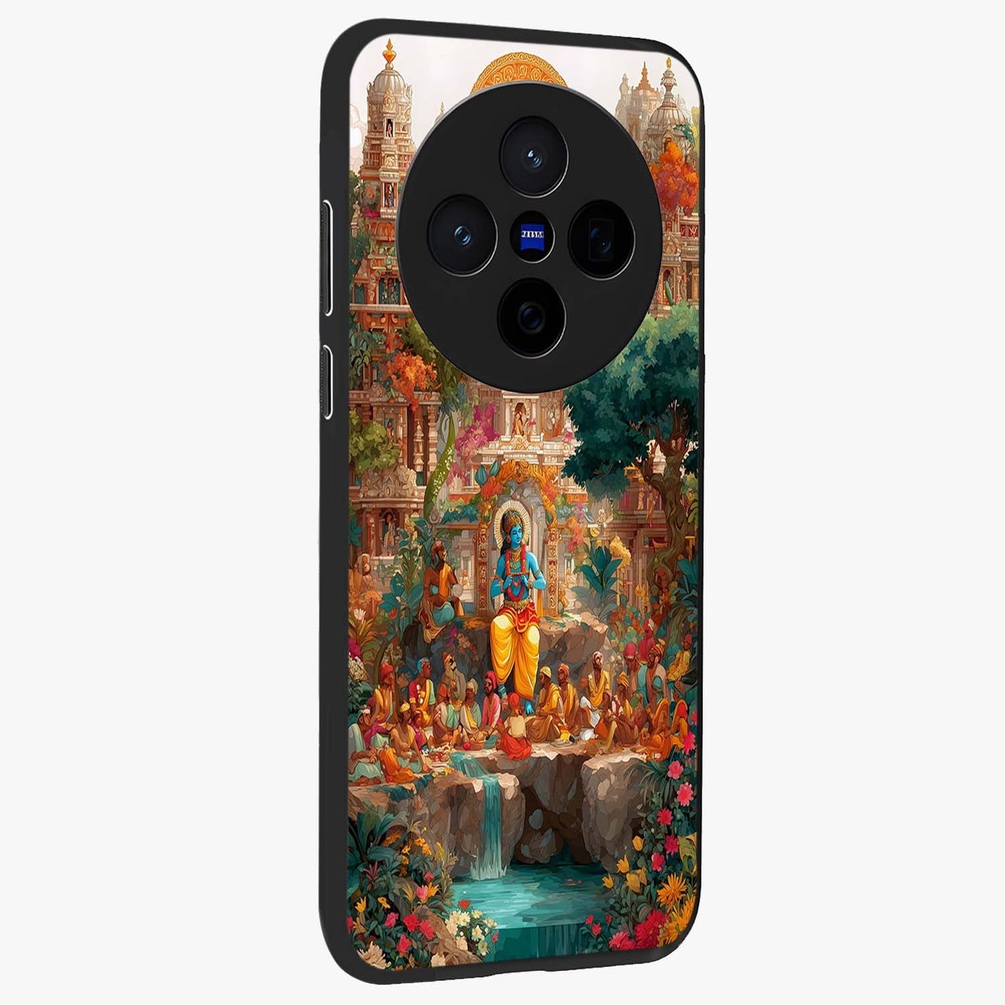 Sacred Sunlight Gods Glass Case upright view showcasing glowing divine artwork with sacred mythological theme.