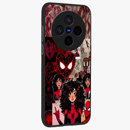 Spider Love Story Glass Case upright view showcasing charming superhero artwork with romantic comic theme.