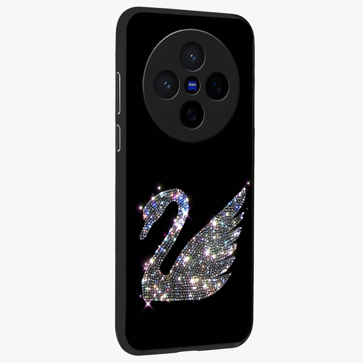 Starlit Swan Grace Glass Case upright view showcasing beautiful swan artwork with peaceful night themed design.