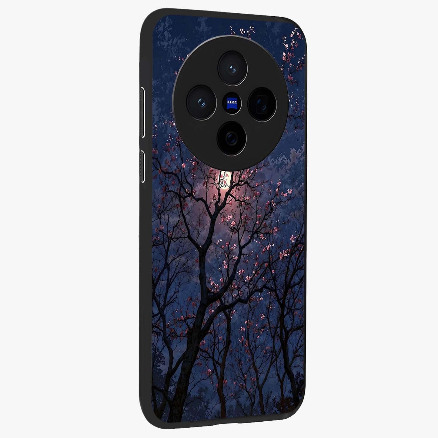 Twilight Sakura Serenade Glass Case upright view showcasing beautiful cherry blossom artwork with serene evening theme.