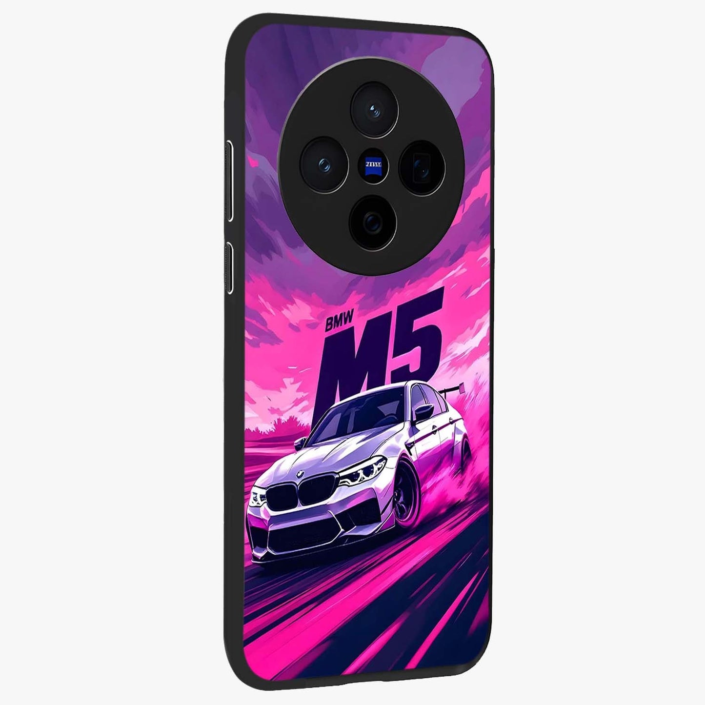Velocity Drift Pulse Glass Case upright view showcasing powerful racing artwork with energetic motorsport theme.