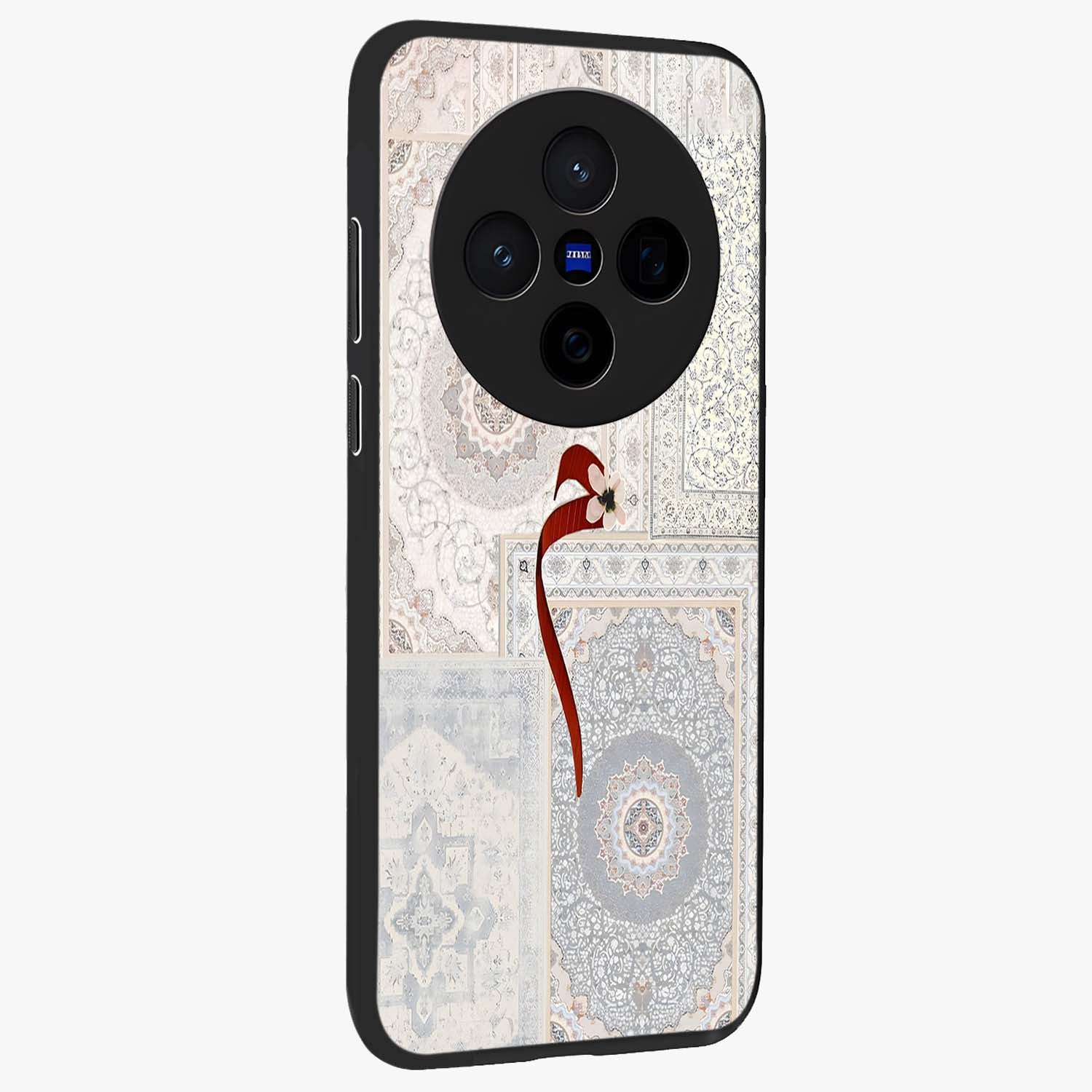 White Aesthetic Bow Glass Case upright view showcasing delicate ribbon bow artwork with cute minimalist theme.