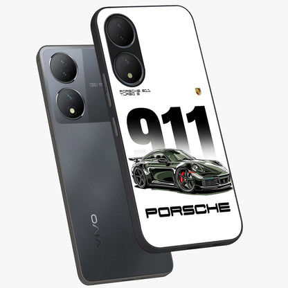 911 Turbo Dominance Glass Case displayed in premium angled mockup highlighting sporty car illustration and sleek glass surface.