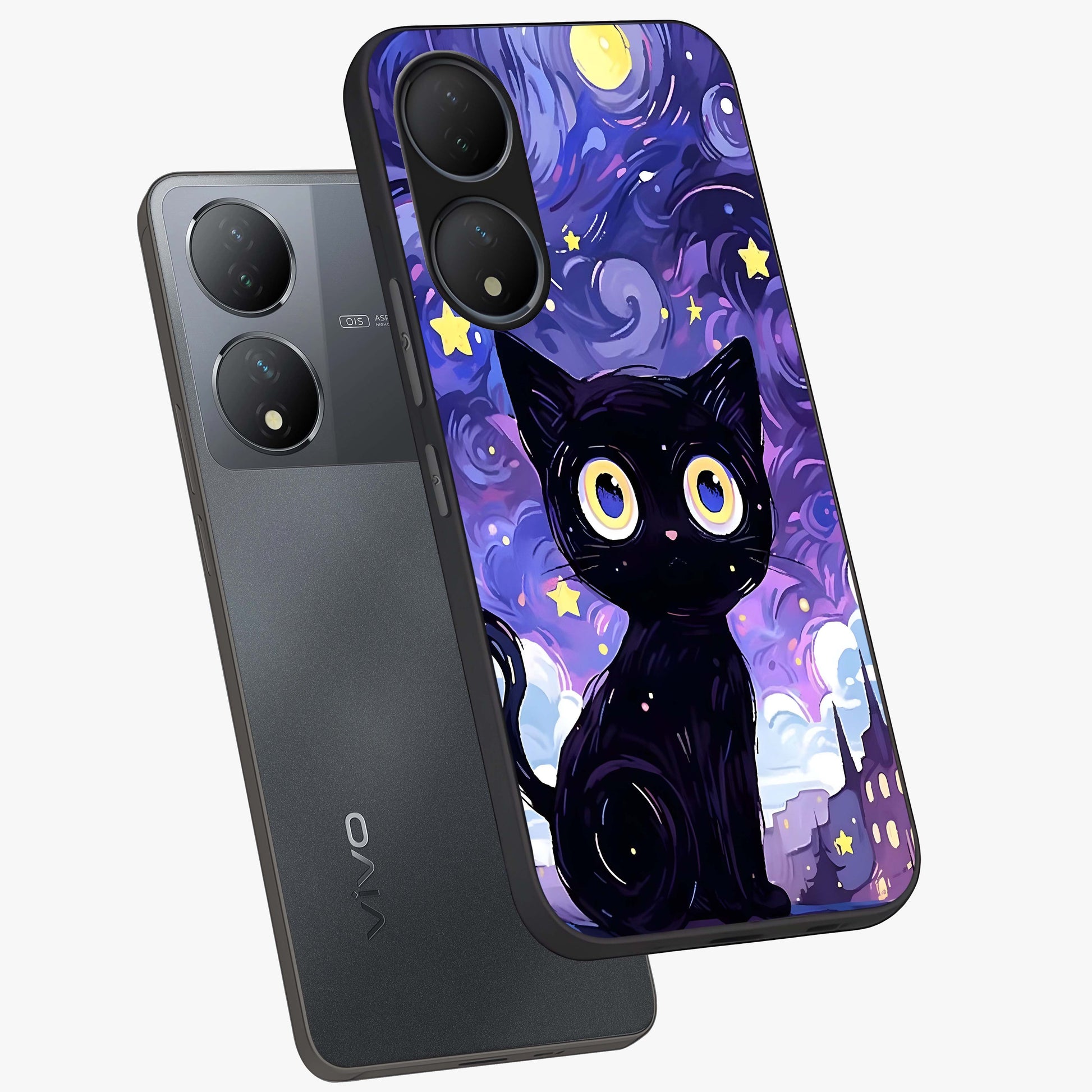 Abstract Cat Art Glass Case displayed in angled mockup highlighting modern abstract cat artwork and sleek glass surface.